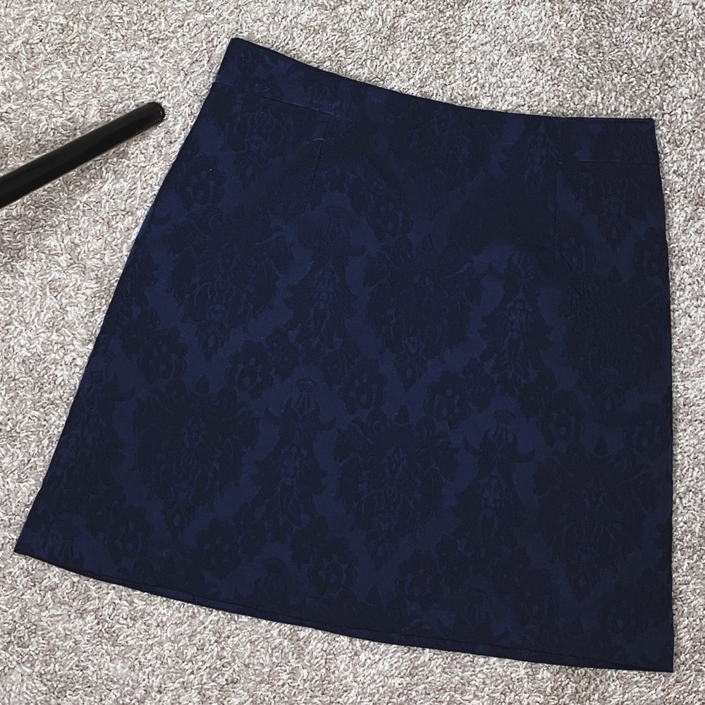 Zara Pencil Skirt Dark Navy Blue Vintage Pattern